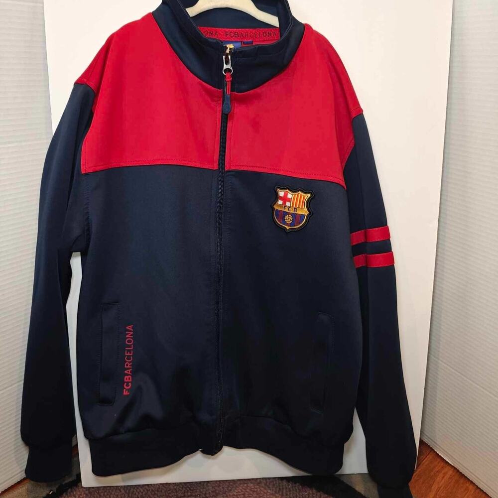 FCB Barcelona Youth size 14 Soccer Blue Full Zip Jacket Pockets Track Sweater